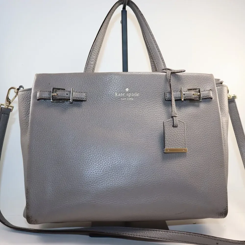 Kate‎ Spade Satchel Bag Medium Grey Womens Pebbled Leather Crossbody